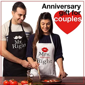 Ensemble de tabliers de cuisine couple polyester noir blanc amusants cadeaux BBQ