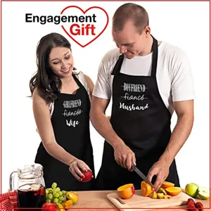 Ensemble de tabliers assortis pour couple, bavettes de cuisine en polyester noir avec texte drôle.