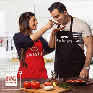 Ensemble tabliers de cuisine couple imprimé texte amusant, polyester réglable cadeau barbecue.