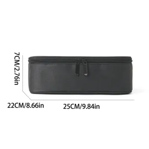 Black essential oil storage bag cosmetic organizer with dual zippers, 25x22x7cm portable.