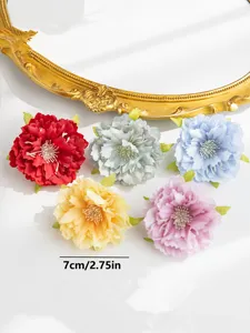 Artificial peony flower head detail shot, silk material, multi-color DIY hair accessories.