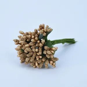 Artificial gold stamen berry bunch for DIY craft garlands wrist flowers gift box decoration.