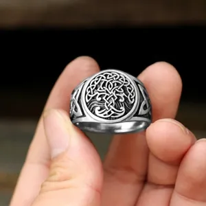 Elegante anillo de hombre árbol de la vida celta vikingo, joyería de acero inoxidable.