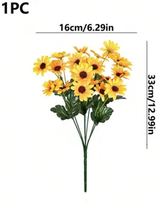 Artificial sunflower bouquet detail view showing dimensions and flower structure for decor.