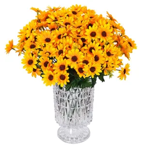 Artificial sunflower bouquet in glass vase for home decor living room balcony decoration.