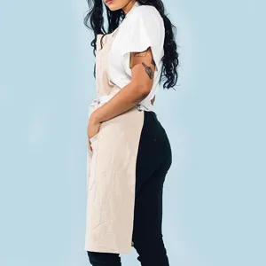 Cotton linen apron detail view, breathable casual work apron for daily kitchen and garden use.