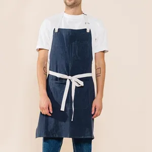 Cotton linen casual apron, breathable work apron with pockets and adjustable straps for daily cooking.