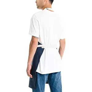 Breathable cotton linen work apron with cross back straps, comfortable casual apron for men.