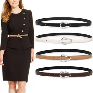 Minimalist PU Leather Belt For Women Thin Waistband With Metal Horseshoe Buckle Dress Pants Decorative Belt