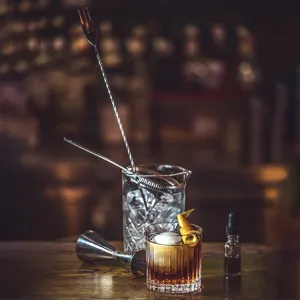 Japanese style stainless steel long bar spoon cocktail stirring tool with trident end