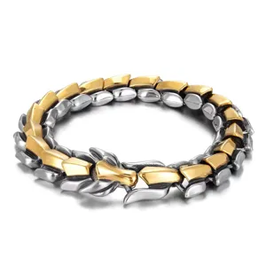 Men's two-tone dragon scale stainless steel link bracelet punk hip-hop jewelry item.