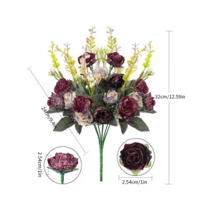 Künstlicher 21-Kopf Kristall Rosen Blumenstrauß mit 7 Gabeln Herbstfarbe Heimdeko Detail.