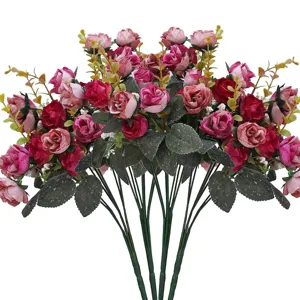 Künstlicher Seidenrosen Blumenstrauß, 21 Köpfe, 7 Gabeln, Herbstfarben Flowers für Dekor.