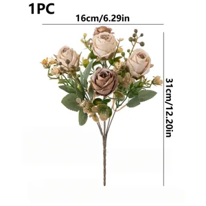 Künstlicher Rosenstrauch Hochzeitsdeko Seidenblumen Kunstblumen 1Stk 31cm Detailbild