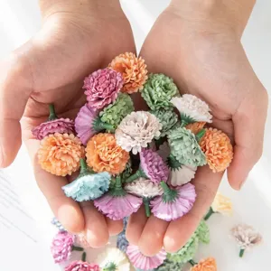 Artificial flower heads detail close up colorful silk chrysanthemum for DIY crafts