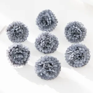 Artificial chrysanthemum heads silk flowers grey DIY craft wedding garland hat accessories 7pcs