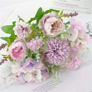 Bouquet di fiori artificiali in seta rosa ortensia decorazione tavola composizione floreale