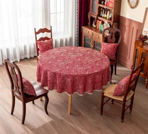 Nappe ronde jacquard rouge de Noel mariage dentelle dores table a manger couverture tissu
