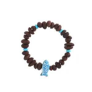 Unique coffee bean beaded bracelet with charming blue fish pendant for daily wear.