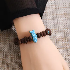 New Chinese style creative coffee bean beaded bracelet with a cute blue fish charm.