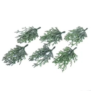 Artificial green pine needle branches for Christmas tree wreath craft and gift box decor