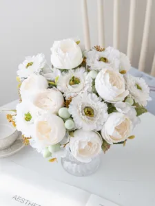 Detailed close-up view of the artificial white peony flower arrangement for tabletop decor.