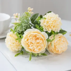 Kunstmatige pioenroos bloem boeket zijden bloemen bruiloft huis decoratie lente bloemstuk geel