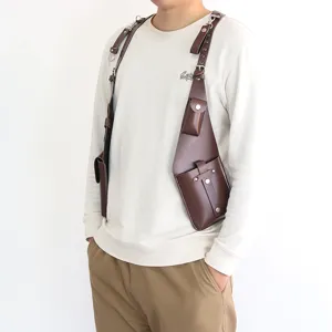 Men PU leather shoulder holster bag vintage tactical chest harness bag retro phone bag