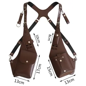 Retro PU leather double shoulder holster bag men underarm tactical crossbody backpack