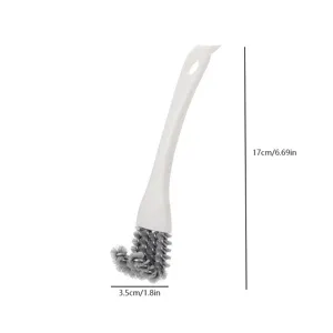 Cepillo de limpieza de alambre de acero inoxidable para estufa y parrilla, mango blanco 17cm