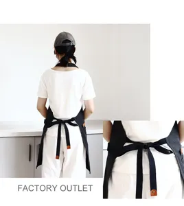 Tablier de cuisine en toile reglable croise dans le dos avec details en cuir barista