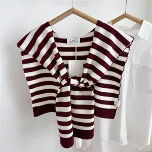 Chal de hombro de punto a rayas para mujer, elegante bufanda decorativa con nudo.
