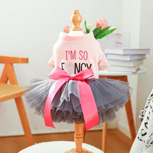 Bella vestito per cane top in maglia rosa gonna tutu grazioso abbigliamento per cucciolo