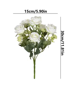 Artificial white rose bouquet for home decor and wedding party arrangement. Size 15x30cm.