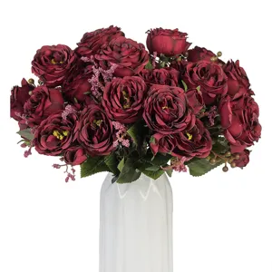 Bouquet di peonie artificiali in seta rosso scuro composizione floreale per decorazione matrimonio