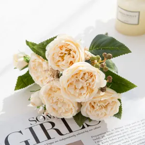 Bouquet di peonie artificiali rose di seta fiori finti per decorazione tavola matrimonio