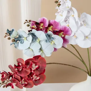 Vista dettagliata di orchidee phalaenopsis artificiali multicolore per decorazioni.