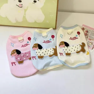 Gilet harnais pour chien de compagnie brodé de teckel mignon, vêtements tricotés de printemps.