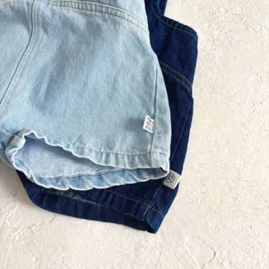 Set pantaloncini salopette in denim per neonato, materiale cotone morbido, outfit coreano carino.