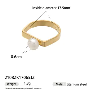 Bague perle d'eau douce en acier titane design géométrique minimaliste bijoux femme