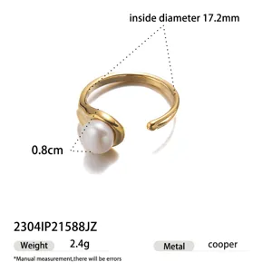 Vue détaillée de la bague en perle ouverte, montrant le diamètre intérieur et la taille.