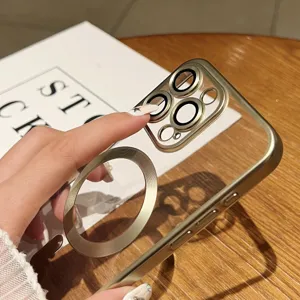 Titangeschwärzte magnetische transparente Handyhülle mit Kamera-Objektivschutz und Metallring.