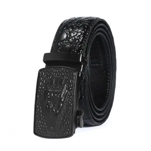 Mens Business Automatic Buckle Leather Belt Fashion Casual Crocodile Pattern Waist Belt Metal Buckle Accessory