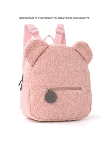 Cute pink plush teddy bear backpack for kids fluffy fuzzy school bag casual daypack new