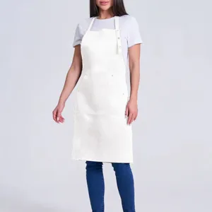 White kitchen work apron with halter neck and pockets for cooking, baking and gardening