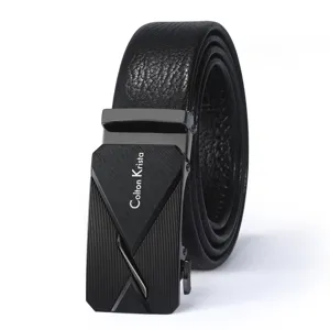 Men's black leather automatic buckle belt for business casual wear rolled display