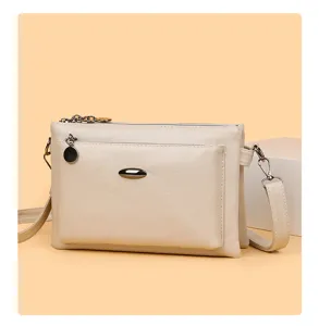 Casual PU leather multi-layer crossbody shoulder bag in beige, elegant and versatile daily purse.
