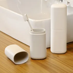 Portable white plastic toothbrush travel case cup set organizer for trips and daily use