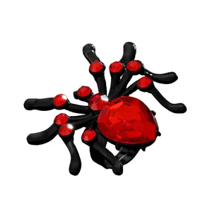 Detailed macro shot of gothic spider ring with vibrant red rhinestones and black finish
