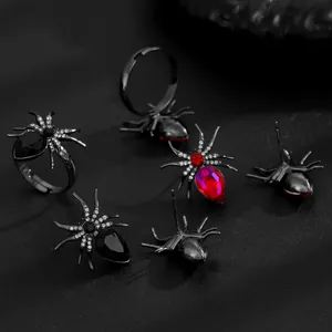 Gothic punk spider jewelry set with red and black rhinestones for Halloween costume